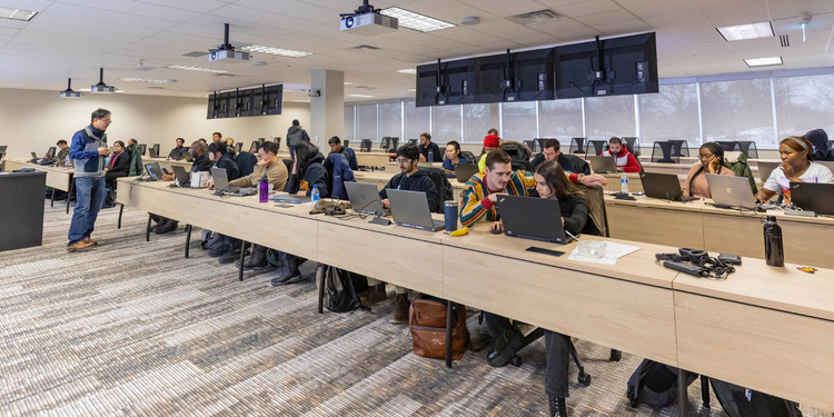Students sit in the MCTI lecture hall