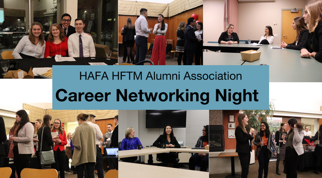 Photo collages of alumni and students attending previous career networking nights