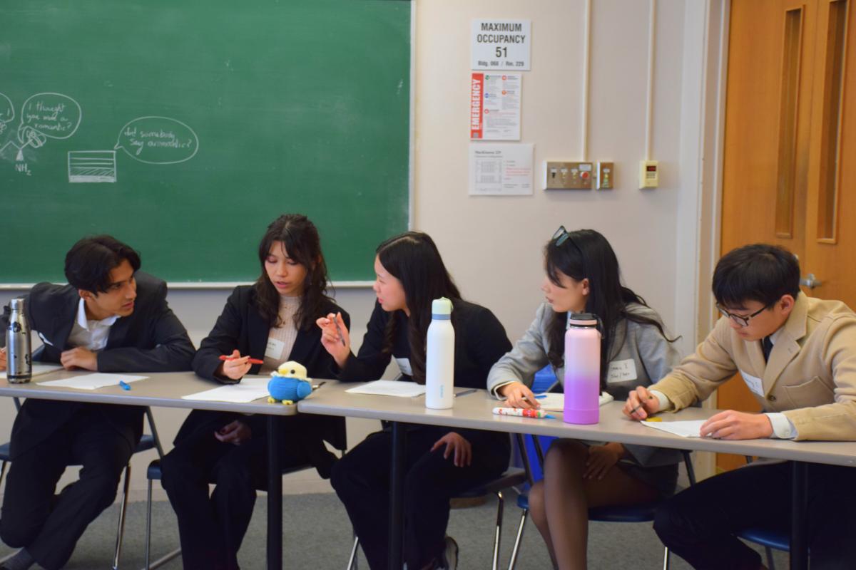 Secondary school students participating in the Second Annual Guelph Regional High School Ethics Bowl in the College of Arts in the MacKinnon Building at the University of Guelph on February 8, 2025.