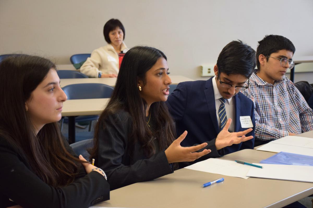 Secondary school students participating in the Second Annual Guelph Regional High School Ethics Bowl in the College of Arts in the MacKinnon Building at the University of Guelph on February 8, 2025.