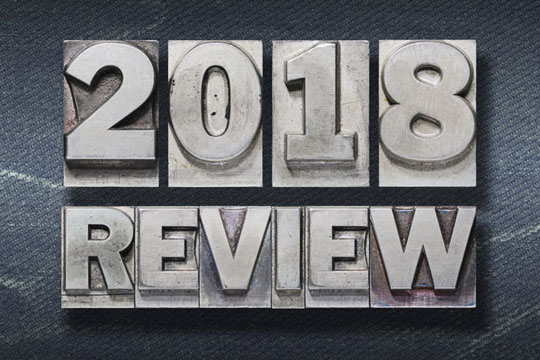 Typesetting blocks that spell out 2018 Review.