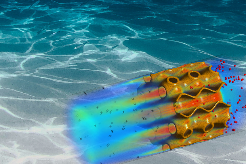 Image of a yellow device under the ocean with bright neon lights.