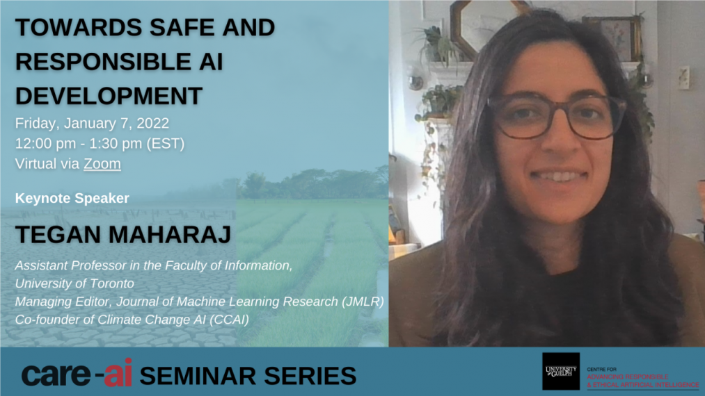 Promotional image for CARE-AI seminar series with speaker name, date, position, and talk topic