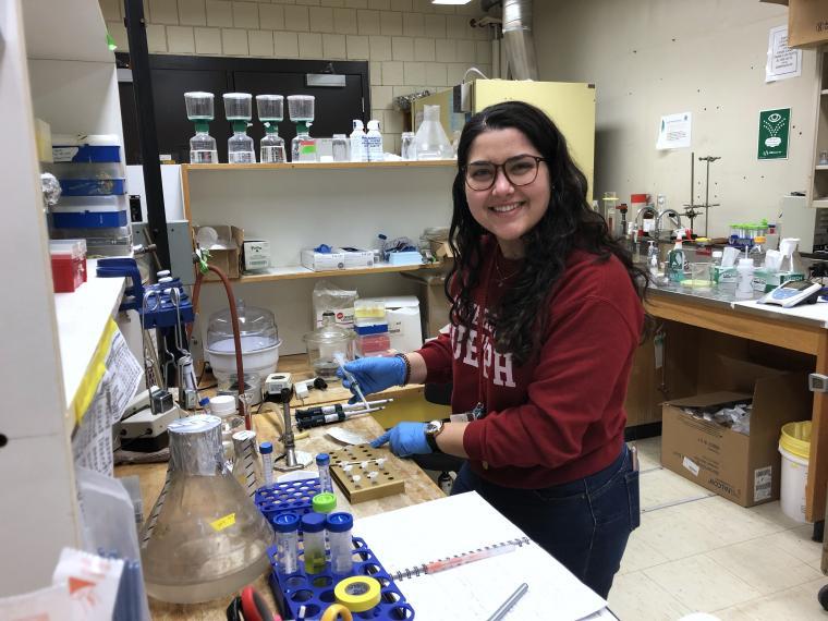 Marie Pinto (recent MSc graduate) working in the Brown lab on a new type of protein.