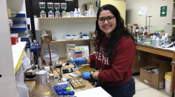 Marie Pinto (recent MSc graduate) working in the Brown lab on a new type of protein.