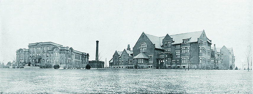 Macdonald Institute (left) and Macdonald Hall (right), November 1919.