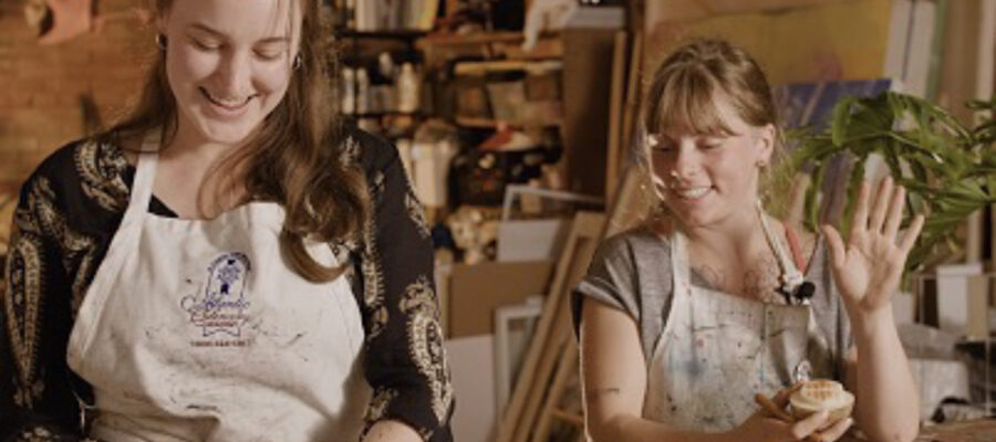 Two women in art studio