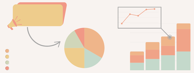 Pastel pink, orange, green, and beige graph and chart elements.