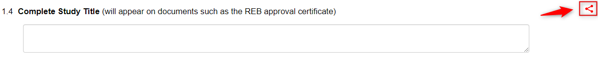 Screen shot of an EthOS question with a red arrow pointing to the red sideways Shared Down icon.