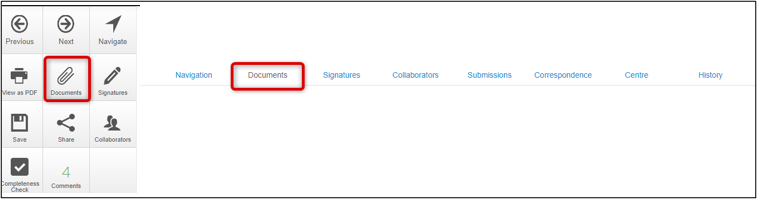 On the left, the Documents tile is highlighted. When clicked, it shows where you to manage the uploaded documents.