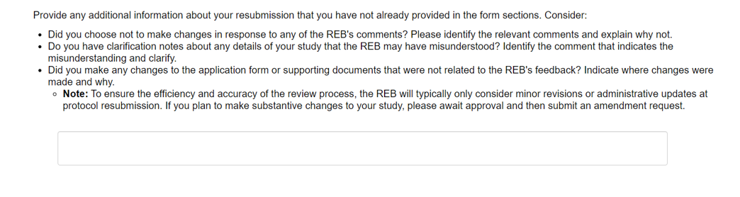 Screen shot of the last section on the response form asking for any additional information and the text box where you enter it.