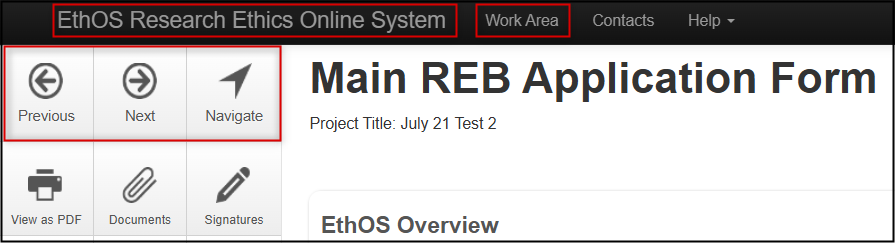 red box highlights buttons for main movement in EthOS screens