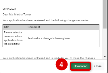 An example of an attachment to a message. A box highlights the Download button.