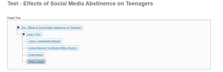 Screen shot of four different Subforms as ‘children’ of the parent legacy form in the Project Tree.