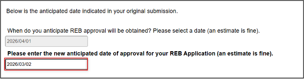 screenshot showing entry of new anticipated date of approval