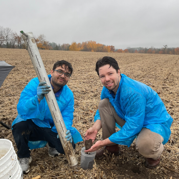 Collecting soil samples from a soybean field