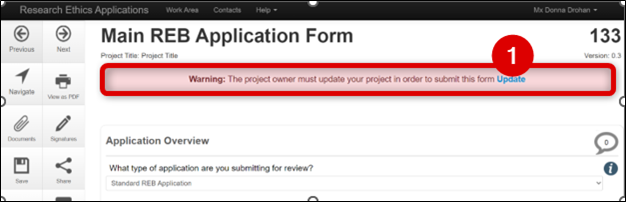 This highlights warning "Warning: The project owner must update your project in order to submit the form."