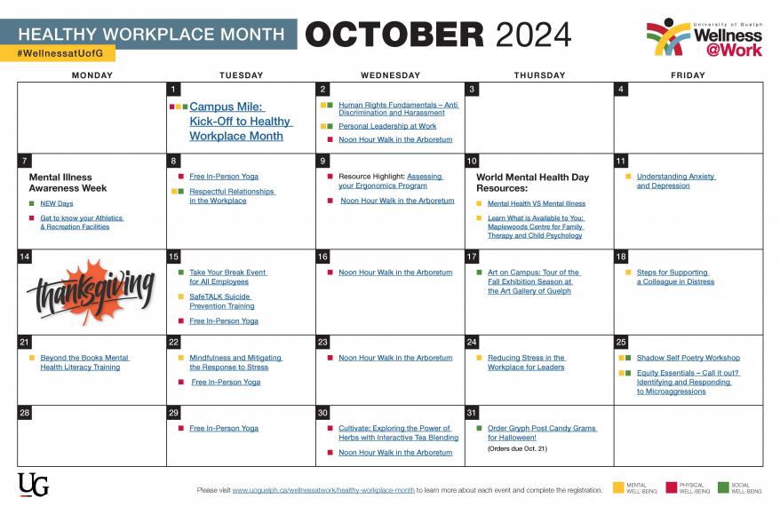 Wellness at Work October Calendar 2024