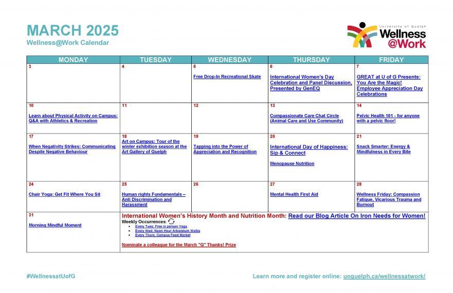 March 2025 Wellness Calendar