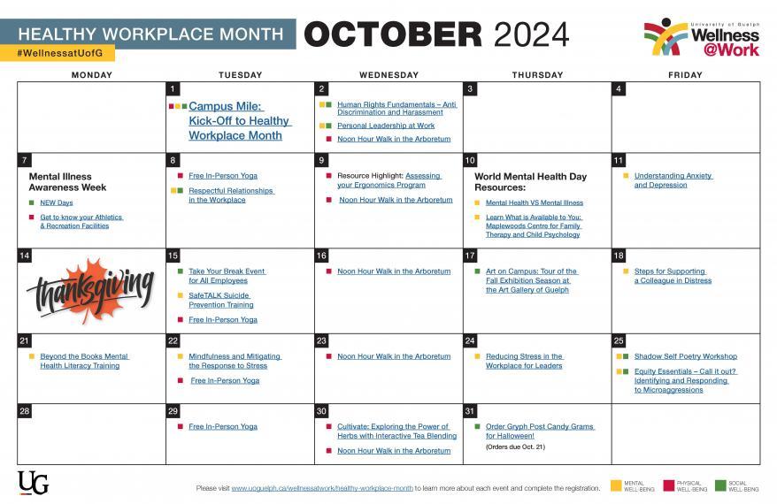 Wellness at Work October calendar 2024